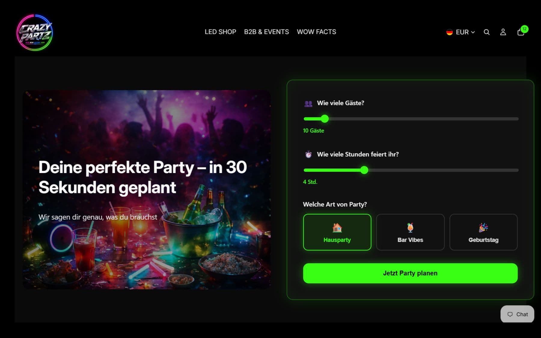 CRAZYPARTZ Shopify Produktdetailseite eines LED-Getränkekühlers